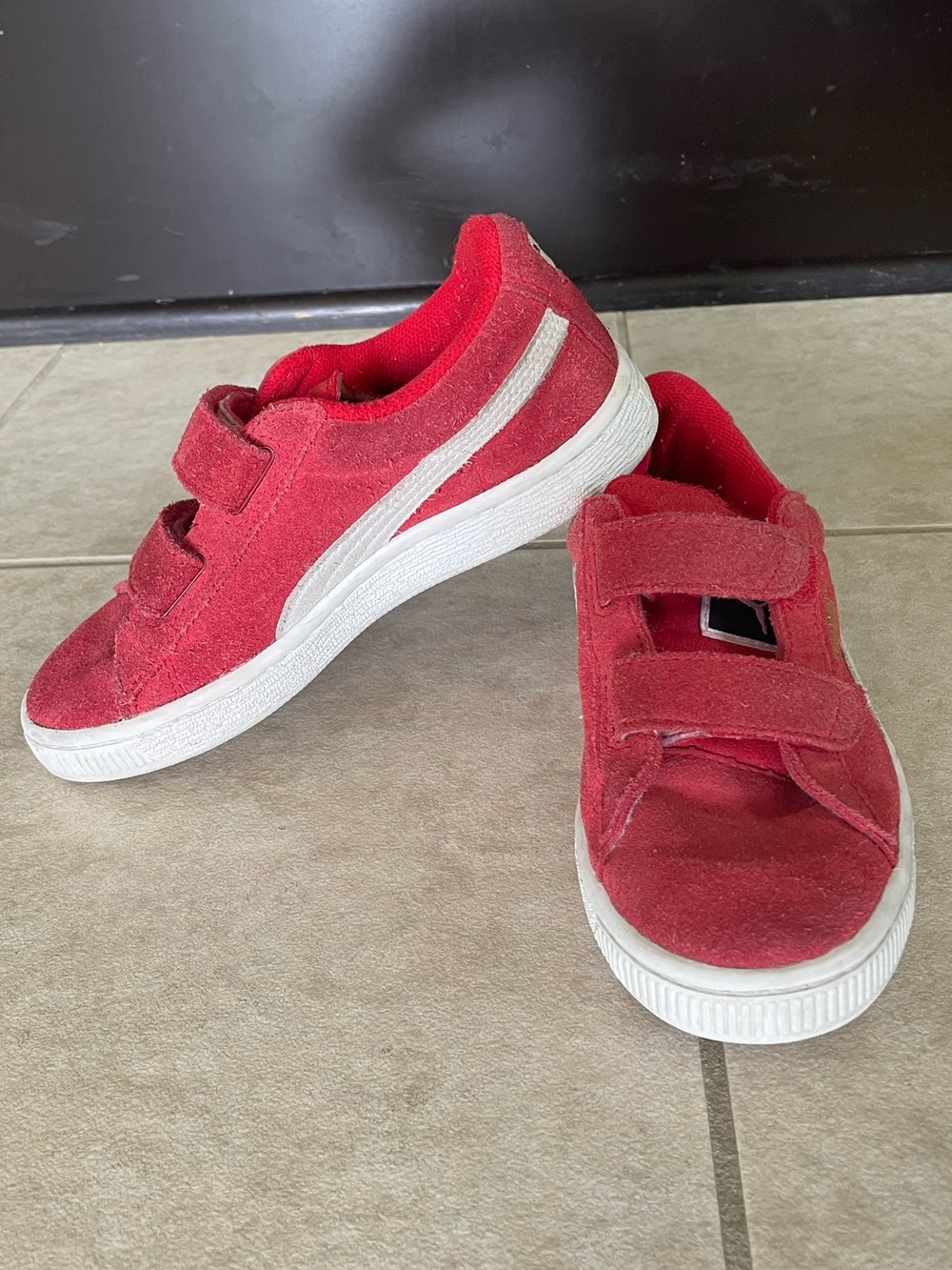 Puma Suede Classics 2-Strap High Risk Red & White, Youth size 1
